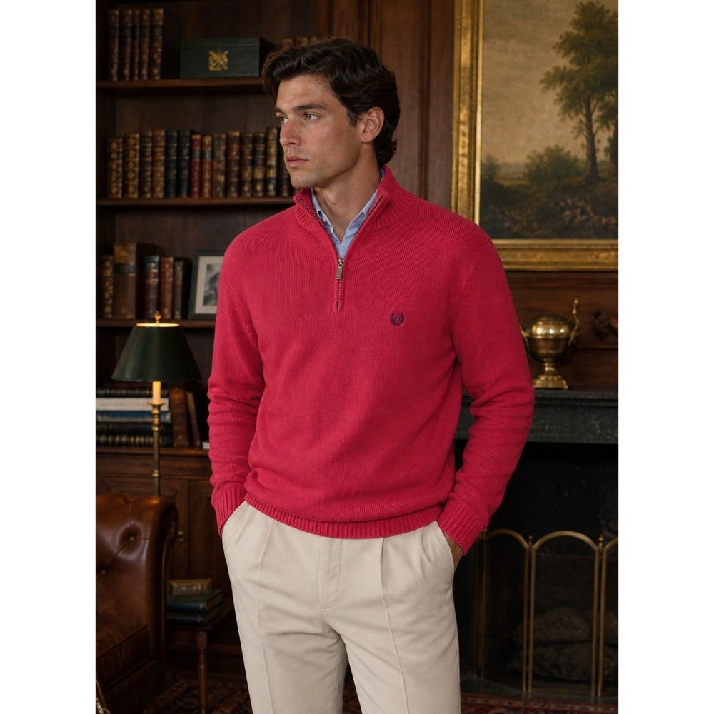 Chaps Sweater Pullover 1/4 Zip Men's XL Long Sleeve Mock Neck Red
